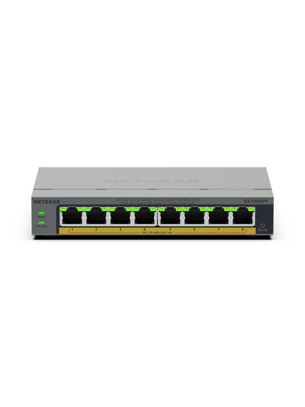 NETGEAR GS108EPP-100EUS - Kytkin, Harmaa