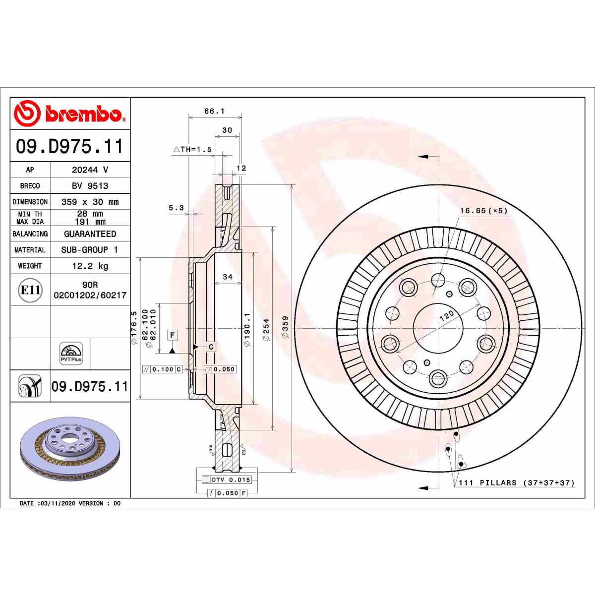 Jarrulevy BREMBO 09.D975.11