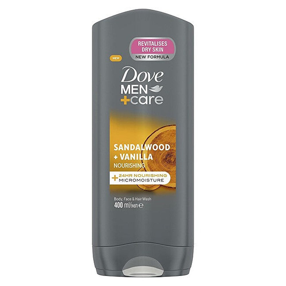 Dove Men+Care Santelipuu & Vanilja Ravitseva Suihkugeeli (Puhdistusaine vartalolle, kasvoille ja hiuksille) - Sävy: 400 ml