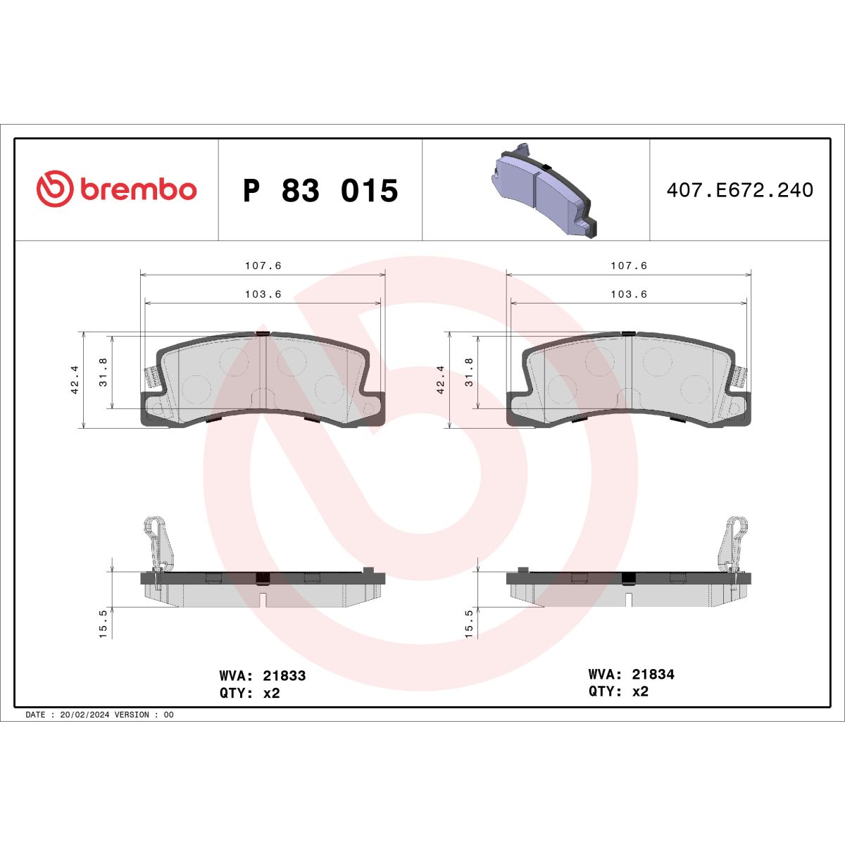 Jarrupalat, levyjarru BREMBO P 83 015