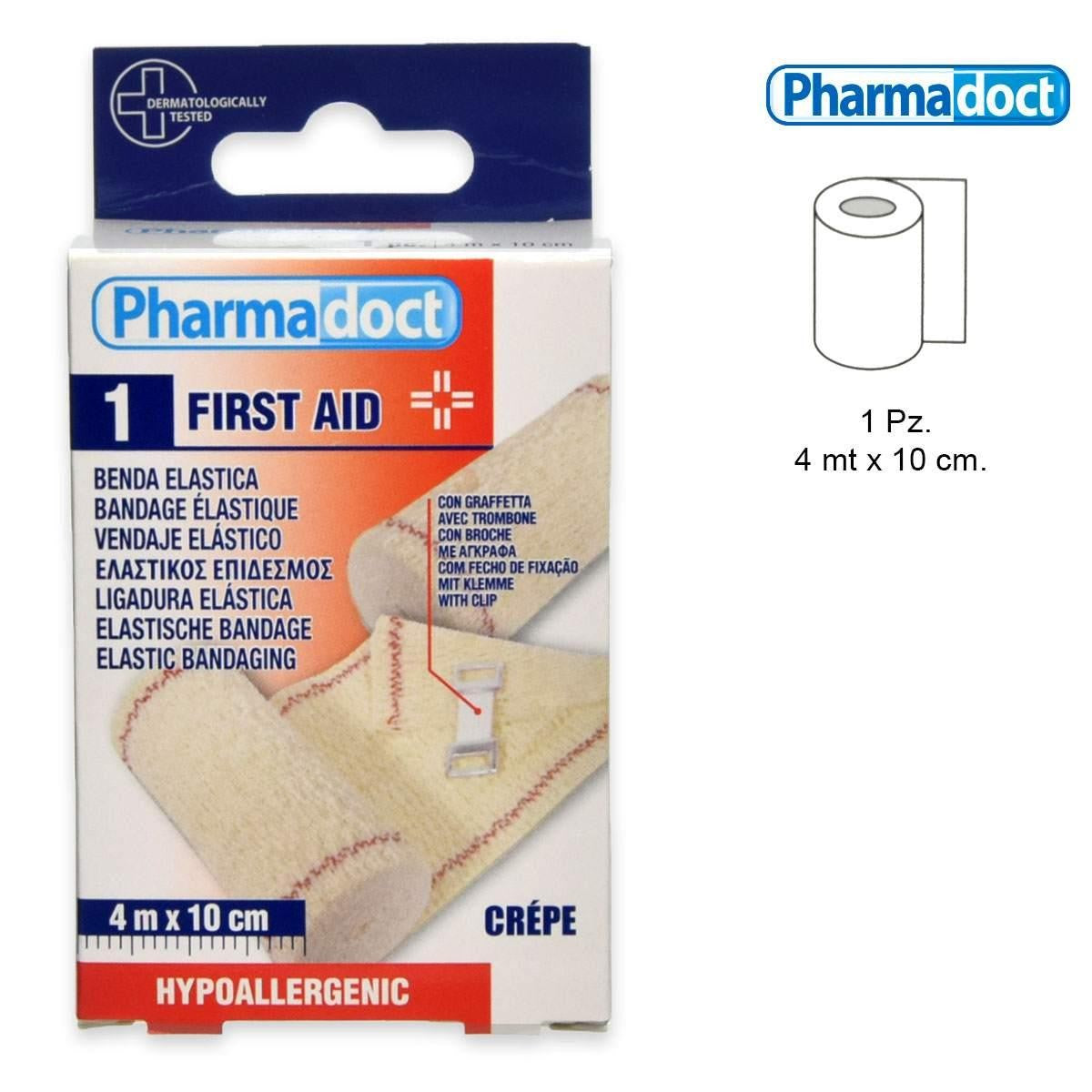 Pharmadoct Elastinen side 4 m x 10 cm kreppi + 2 hakasta