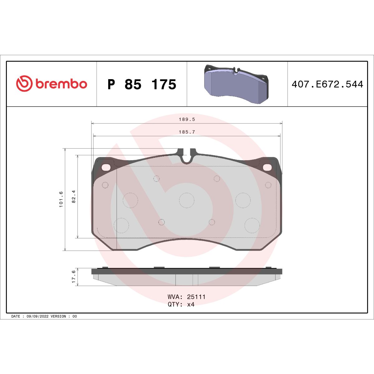 Jarrupalat, levyjarru BREMBO P 85 175