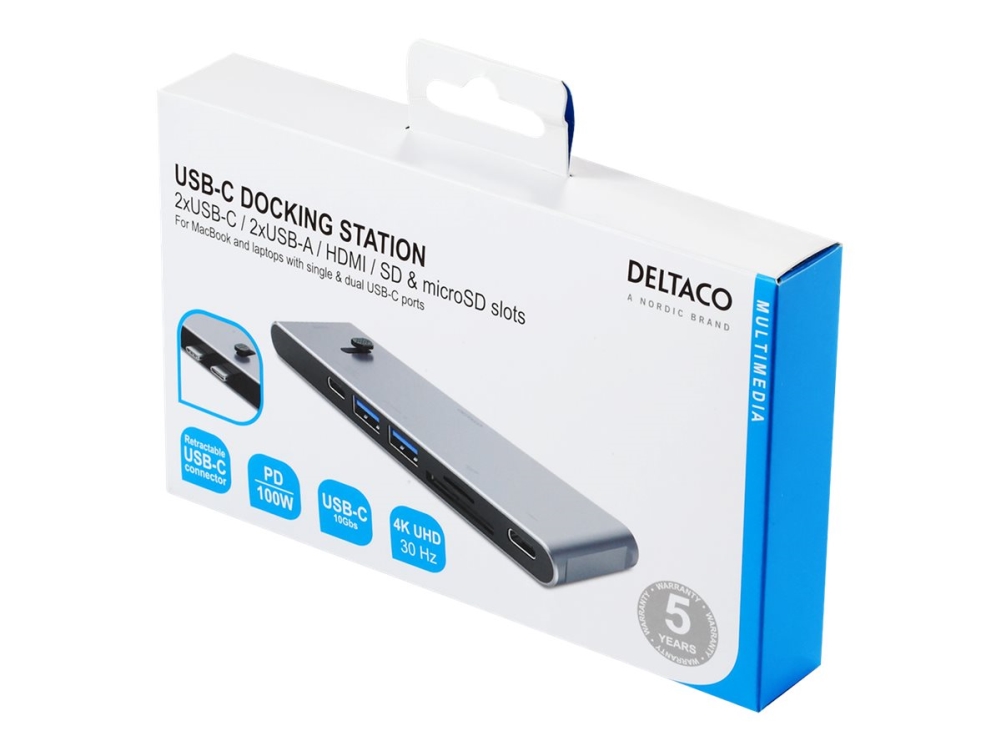 Deltaco HDMI/SD/mSD PD 85W, USB-C-telakka