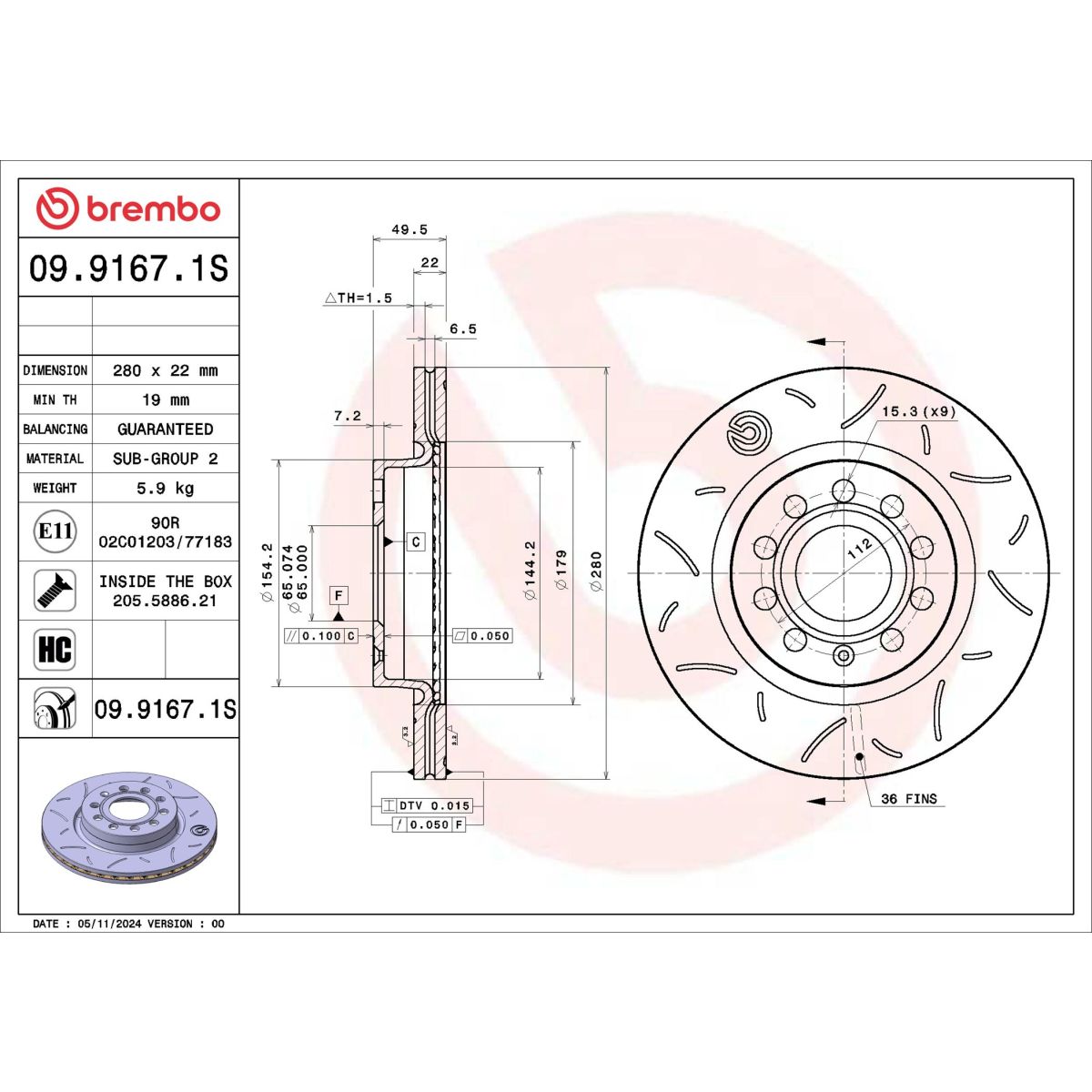 Jarrulevy BREMBO 09.9167.1S