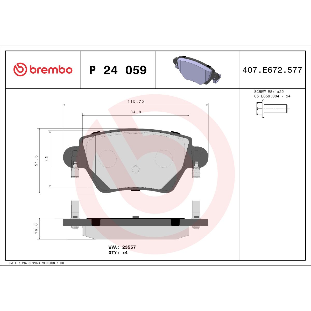 Jarrupalat, levyjarru BREMBO P 24 059