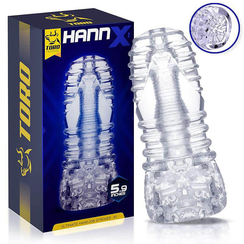 MINOTHOR Toro Hannx1 teksturoitu masturbaattori 15 cm, läpinäkyvä