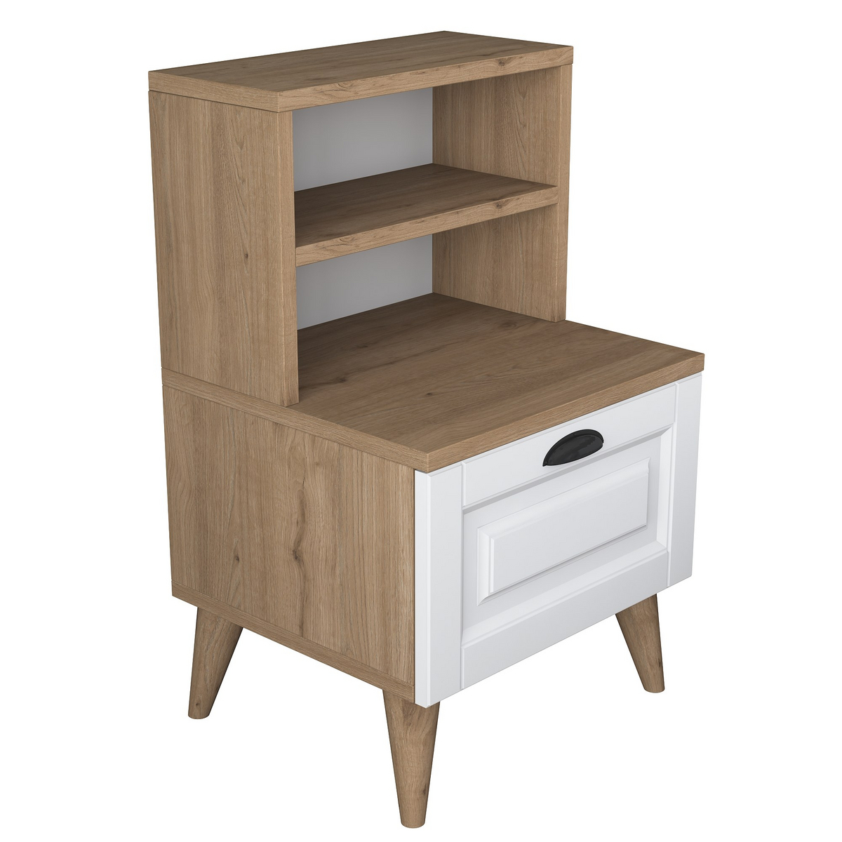Norda Design Skandinaavinen yöpöytä laatikolla, pähkinänvärinen ja valkoinen, 45 x 74,4 x 40 cm | 100 % melamiinipäällyste | tyylikäs ja käytännöll...