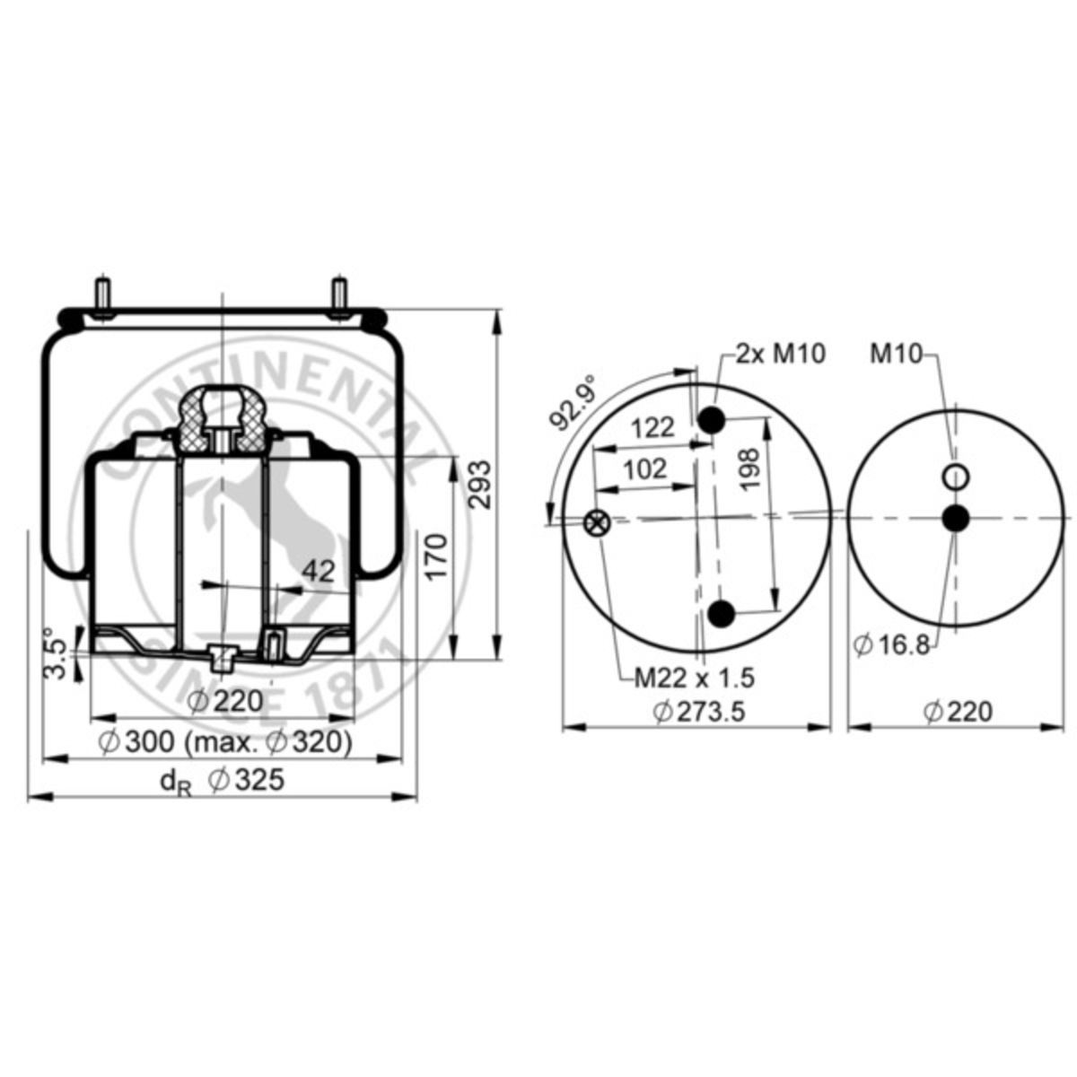 Metallipalje, ilmajousitus CONTITECH AIR SPRING 6751 N P02L