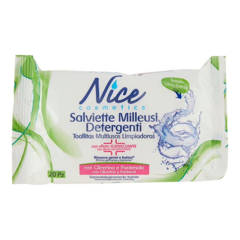 Nice Cosmetics Milleusi-puhdistusliinat aikuisille ja lapsille, desinfioiva vaikutus, 20 kpl.