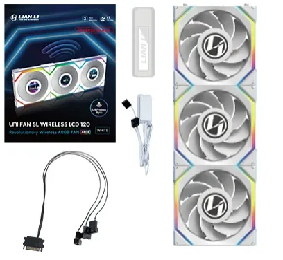 Lian Li UNI FAN SL Wireless LCD Reverse (3-pack) - Kotelotuuletin - 120mm - Valkoinen RGB LED valolla - 31 dBA