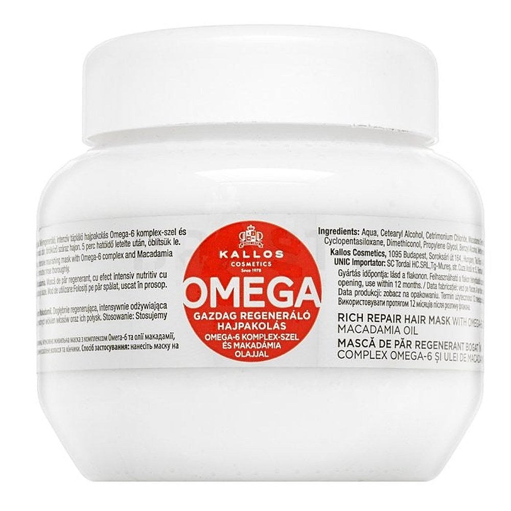 Kallos Regenerating Hair Mask omega-6-kompleksilla ja makadamiaöljyllä (Omega Hair Mask) - Tilavuus: 275 ml