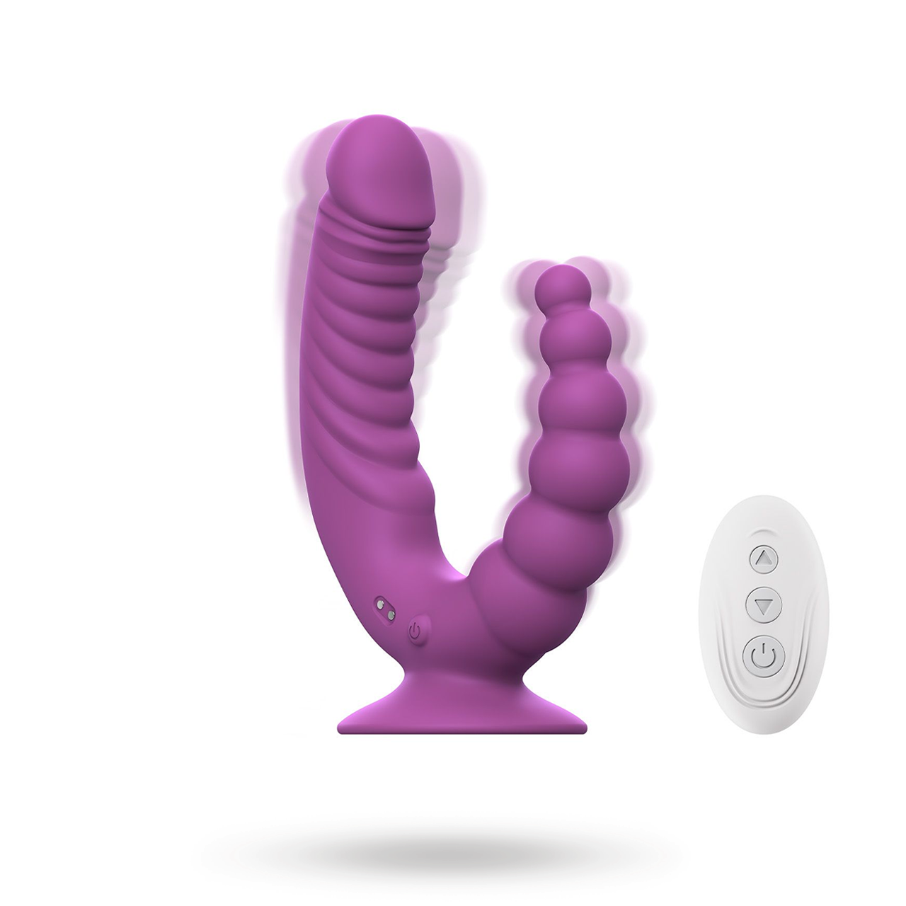 Double Vibrator With Suction Cup & Remote Värisevä tupladildo