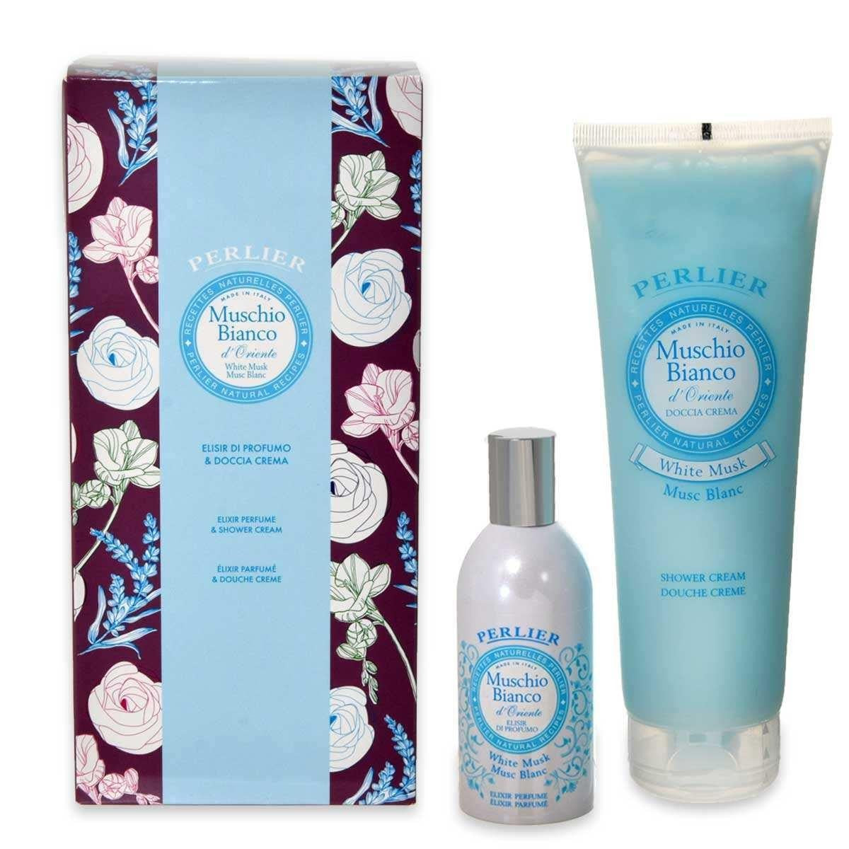 Perlier Muschio Bianco Bagno Doccia 250 ml + Profumo Elisir 100 ml — Set profumo e detergente