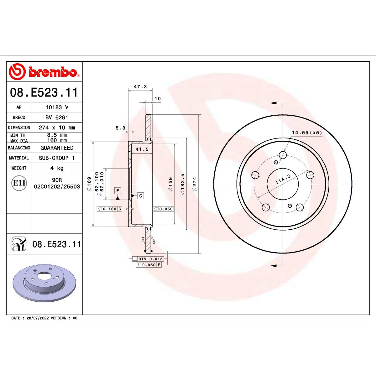 Jarrulevy BREMBO 08.E523.11