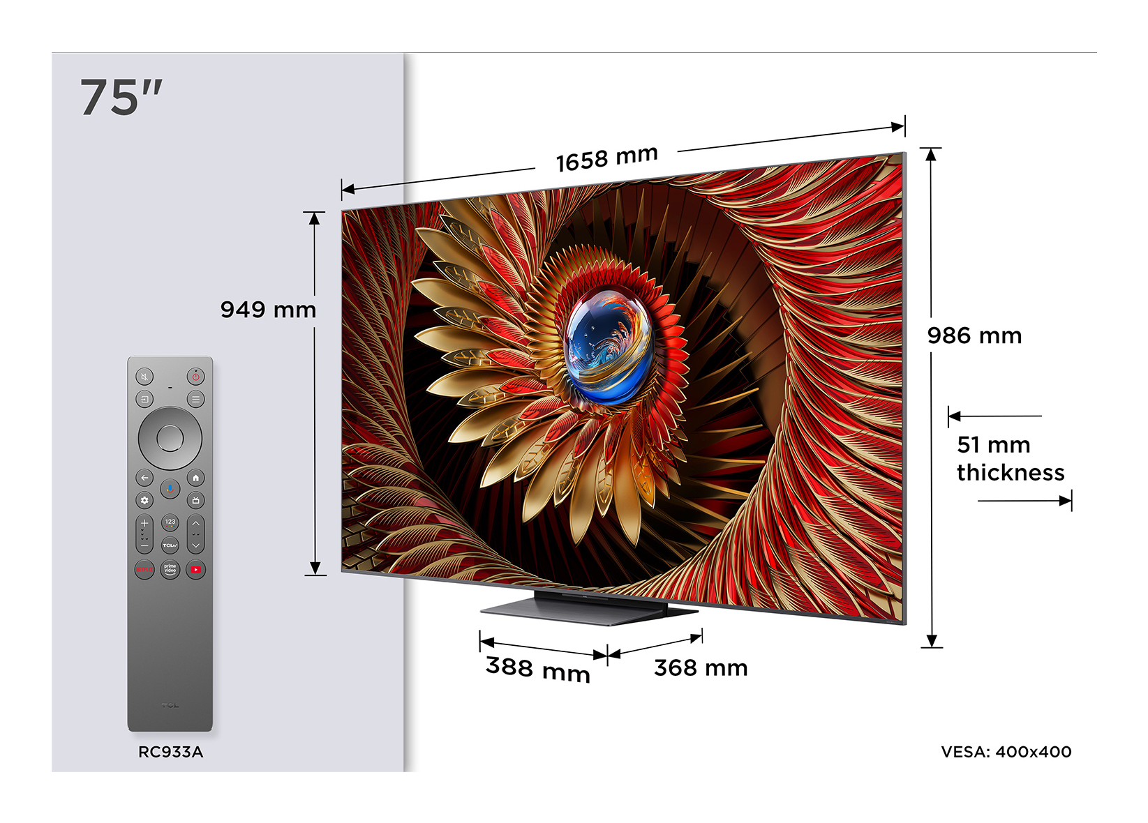 TCL 75" Televisio Mini LED 4K Dolby Vision 75C89K