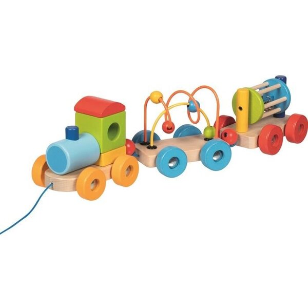 Goki Wooden Train Rio with Blocks Bead Labyrinth Rattle