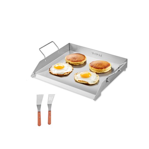 VEVOR Stainless Steel Griddle, 18x16 inch Universal Flat Top Rectangular Plate, Gas Grill Griddle for BBQ Grill, Teppanyaki, Portable Family Cookware with Handle, for Camping Tailgating Party