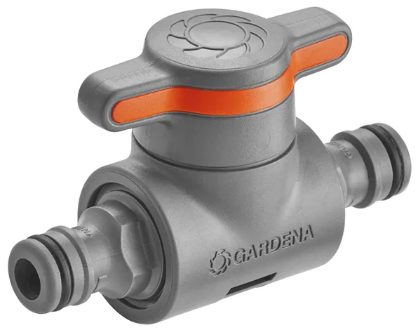 Gardena Coupling with Flow-Control Valve, Valve, Tiputus-keinokastelujärjestelmä, Muovi, Harmaa, Oranssi, Uros/uros, 1 kpl