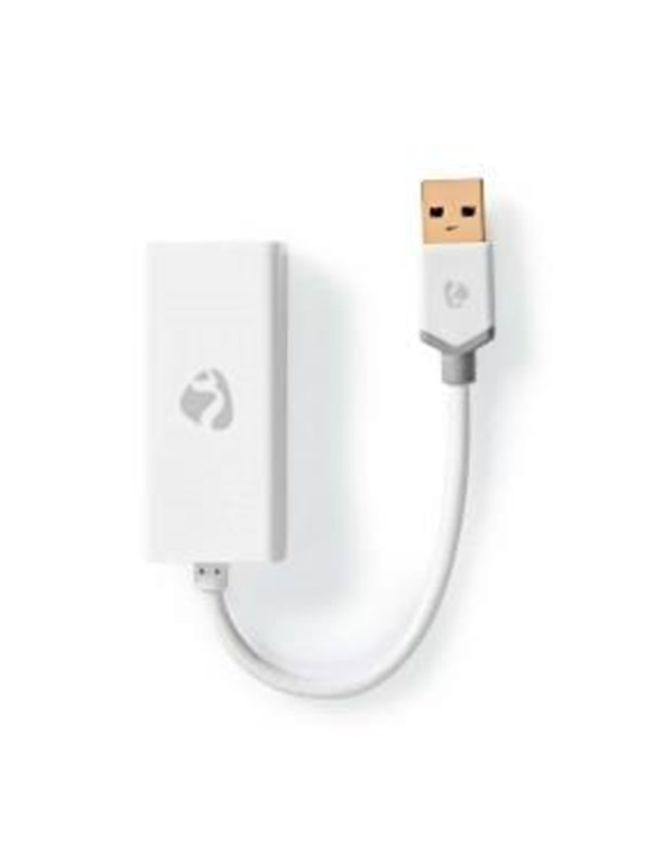Nedis USB-verkkosovitin | USB 3.2 Gen 1 | 1 Gbps | USB-A Uros | RJ45 Naaras | 0.20 m | Pyöreä | Kullattu | Puhdas kupari | Valkoinen | Laatikko