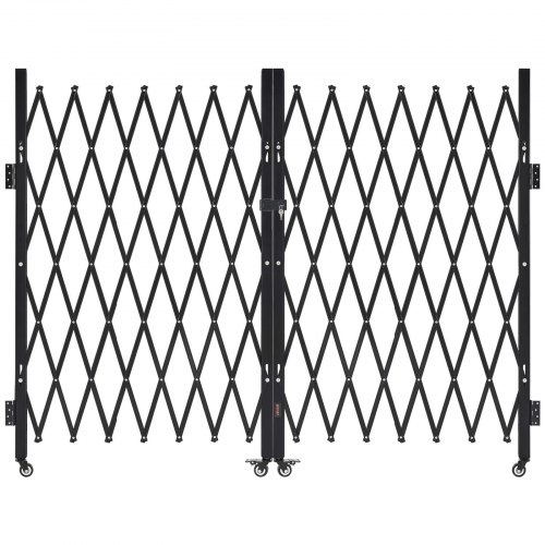 VEVOR Double Folding Security Gate, Lockable Scissor Gate with 360° Swivel Casters, Outdoor Barricade Steel Retractable Gates, for Entry Security, Garage, Warehouse & Pool, 330 × 160.5 cm (W × H)