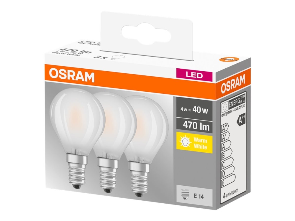 LED-lamppu E14 4W, lämmin valkoinen, 470 lm, 3 kpl