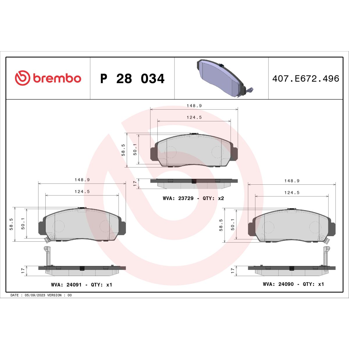 Jarrupalat, levyjarru BREMBO P 28 034
