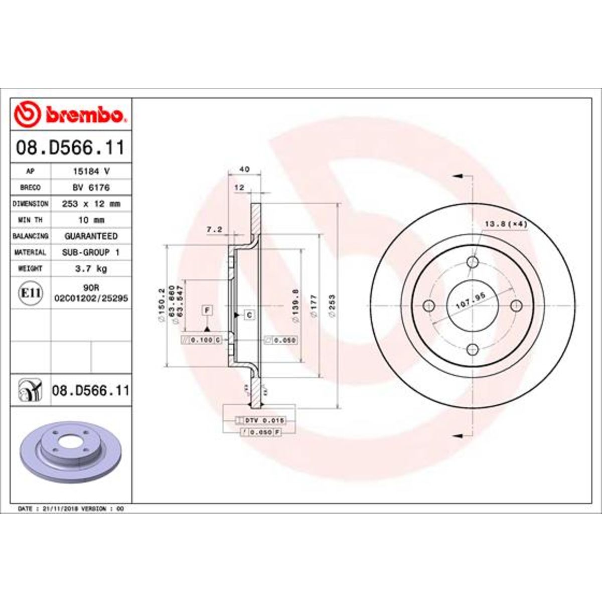 Jarrulevy BREMBO 08.D566.11