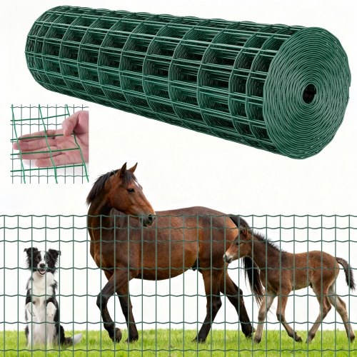 VEVOR Farm Fence, 1 x 25 m, 2 x 4 in Mesh 2.1mm Galvanized Steel Wire Fencing for Cattle, Hog & Sheep, Heavy Duty Vinyl Coated Livestock Fence for Animal Enclosures, Cage Wire, Garden Fences, Green