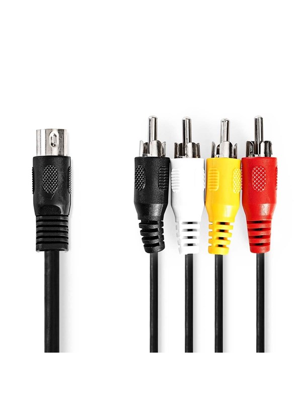 Nedis DIN Audiokaapeli | DIN 5-Pin uros | 4x RCA uros | Niklattu | 1.00 m | Pyöreä | PVC | Musta | Label