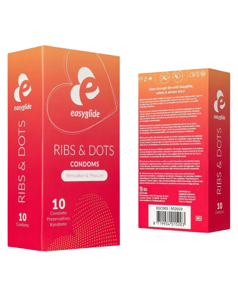 EasyGlide Ribs &amp; Dots kuvioidut kondomit, 10 kpl