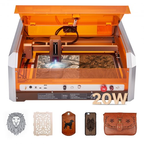 VEVOR Laser Engraver, 20W, Laser Engraving and Cutting Machine with Enclosure Camera, Laser Cutter, 400 x 400 mm Working Area, 30000 mm/min, for Wood, Leather, Glass, Paper, Certain Metal, Class 1