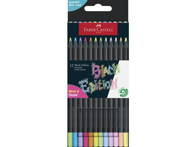 Black Edition -värikynät Pastelli + Neoni 12 kpl, Faber-Castell