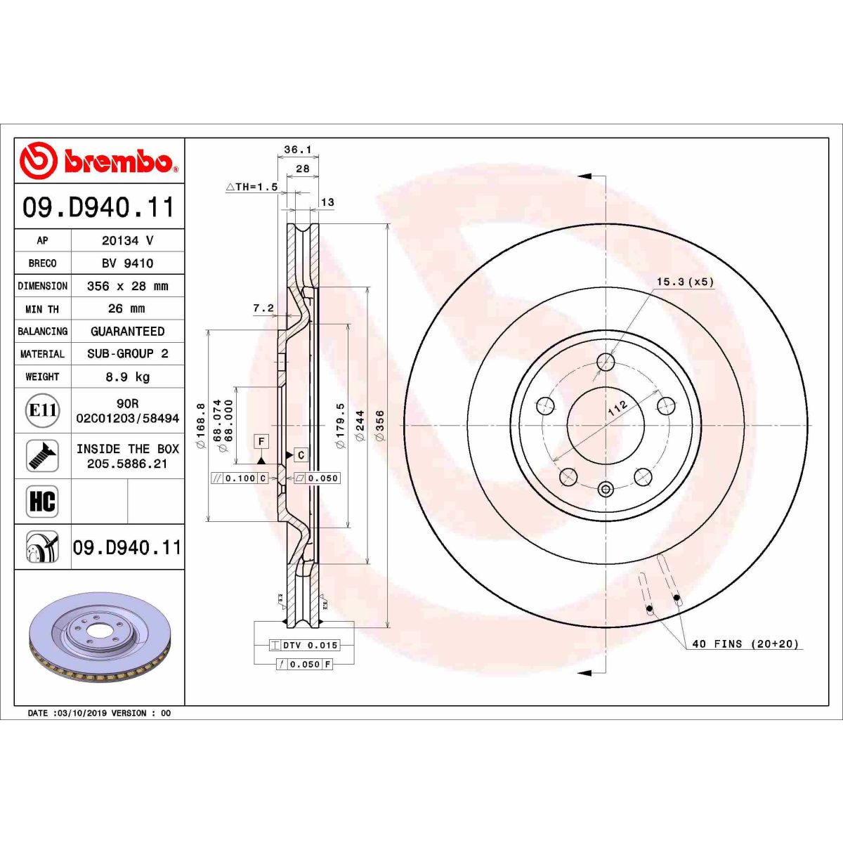 Jarrulevy BREMBO 09.D940.11