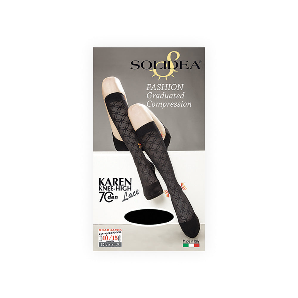 Solidea Karen Lace -polvisukat, 70 denin kompressiosukka, 10 15 mmHg, 1 v., mustat