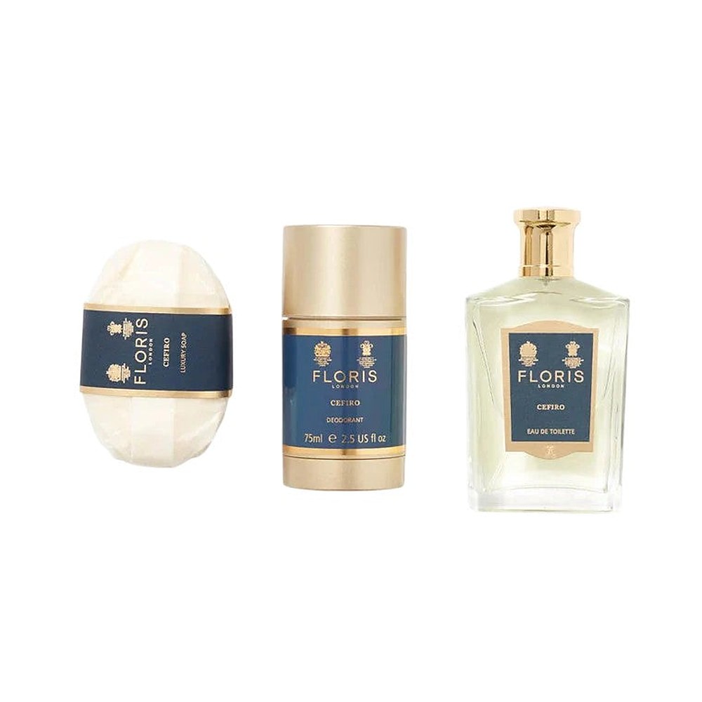 Lahjapakkaus Floris Of London: Cefiro Eau De Toilette Unisex 100 ml + Cefiro Tuoksusaippua 100 g + Cefiro Antiperspiranttinen deodoranttistick Unisex