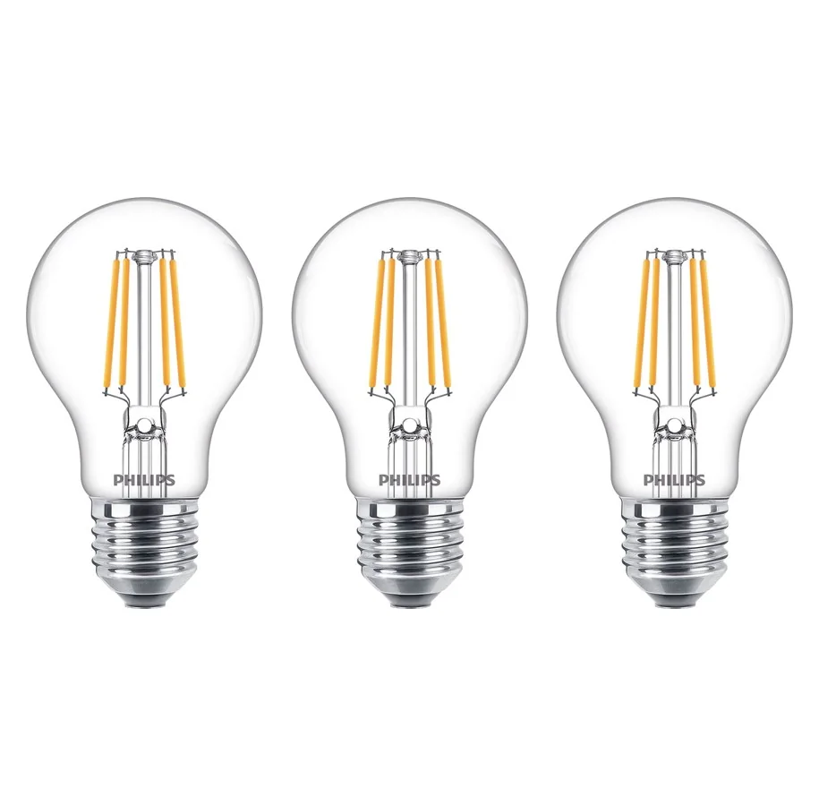 Philips LED-filamenttilamppu A60 E27 7 W (60 W) 806 lm 2700 K Lämmin valkoinen Kirkas 3 kappaleen pakkaus