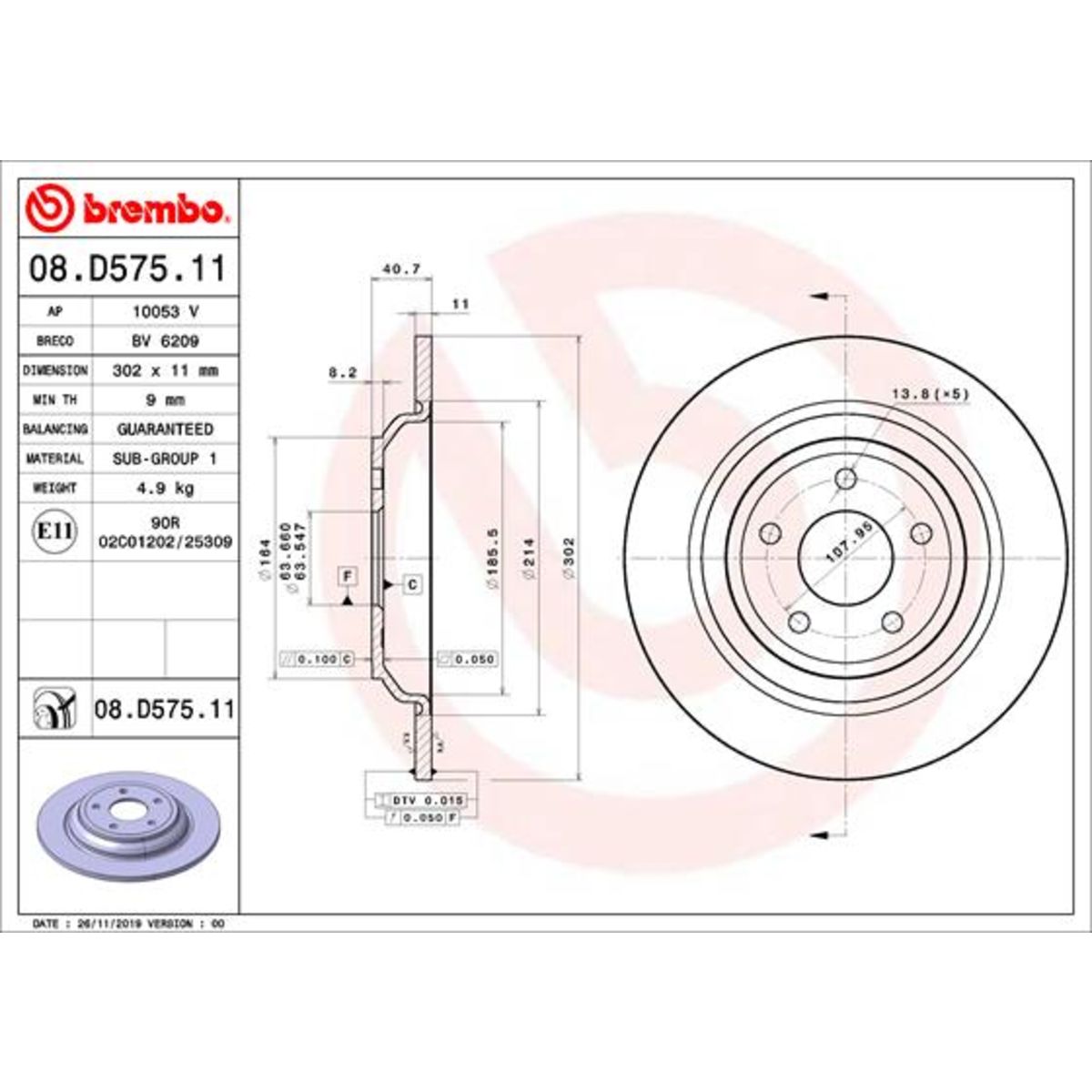 Jarrulevy BREMBO 08.D575.11