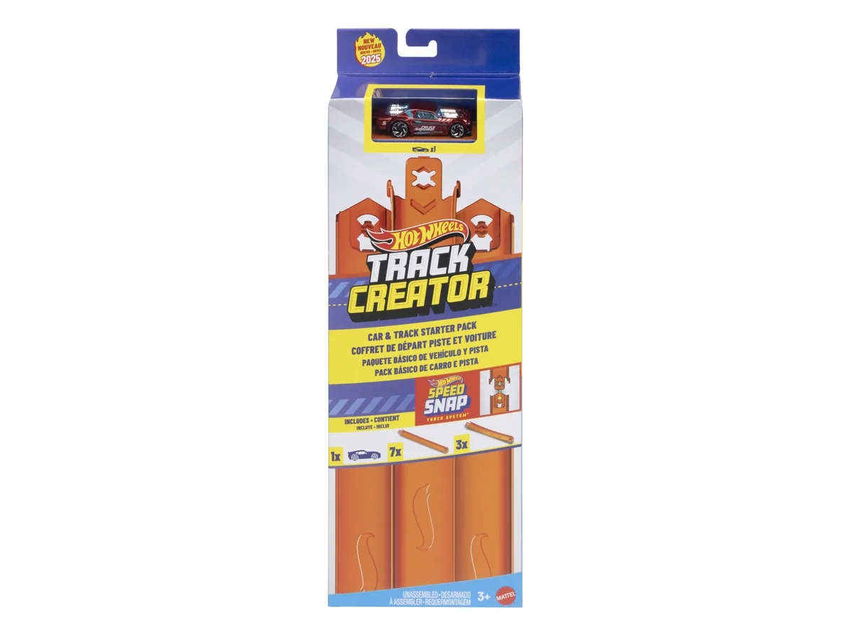 Hot Wheels Track Builder Track Creator -auto ja -ratapakkaus, jossa 1:64-mittakaavan leluajoneuvo, 3 metriä Speed Snap -rataa, Ajoneuvo ja ratasetti, 3 vuosi/vuosia, Muovi, Monivärinen