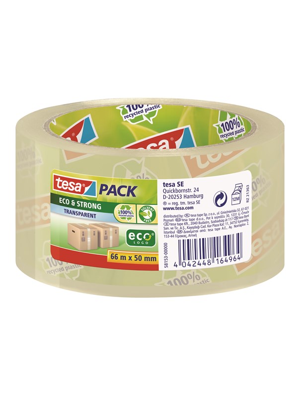 tesa pack eco & Strong Packaging Tape ecoLogo 66m x 50mm Läpinäkyvä
