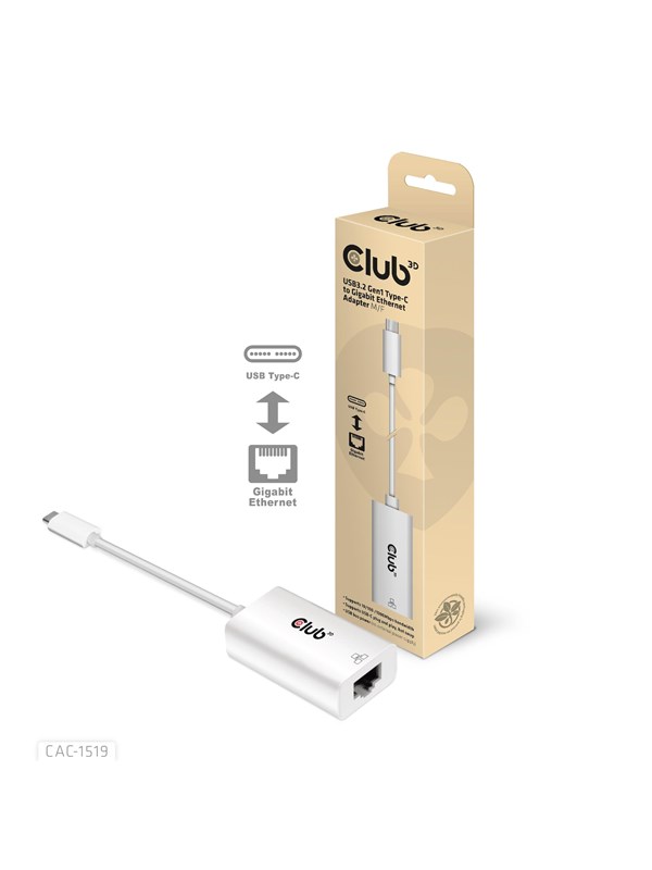 Club 3D nätverksadapter USB-C 3.2 Gen 1 1Gbps kabeldragning
