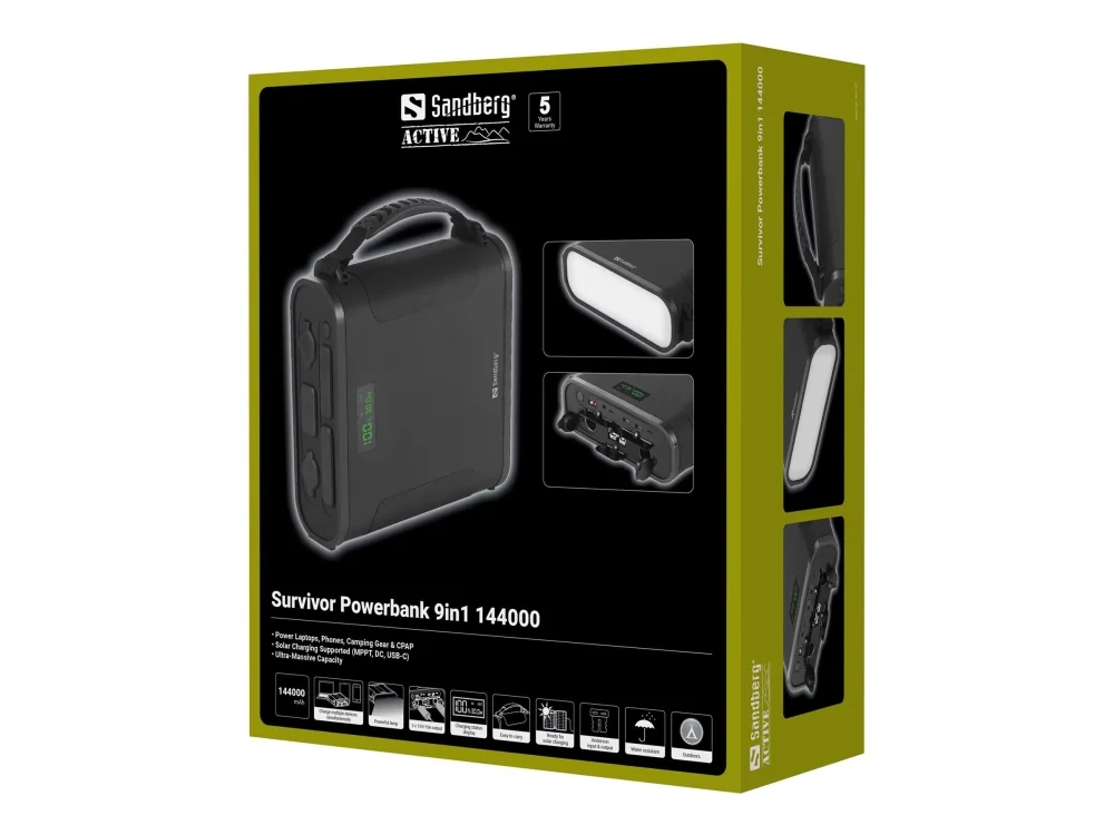 Sandberg 421-37, 144000 mAh, Litiumrautafosfaatti (liFePo4), Power Delivery, Quick Charge 3.0, musta