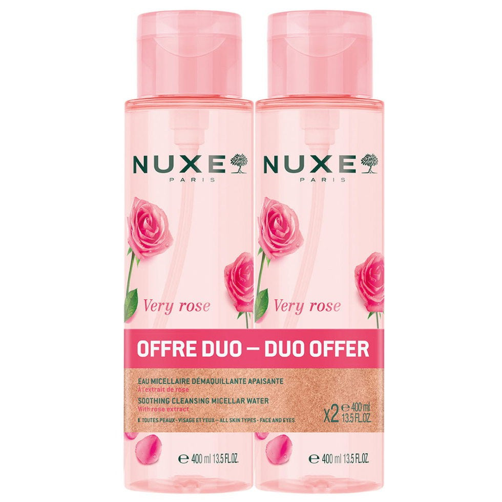 Duo-setti, Nuxe, Very Rose, puhdistava ja rauhoittava misellivesi, herkälle iholle, 2 kpl, 400 ml