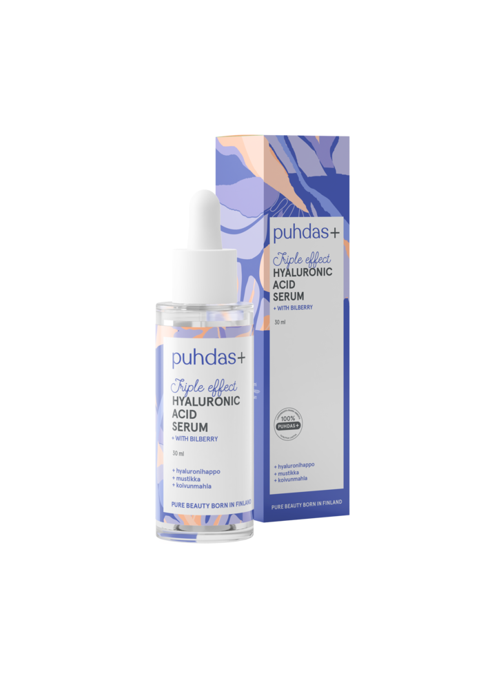 Puhdas+ Hyaluronihapposeerumi, mustikka Kolmitehoinen 30 ml