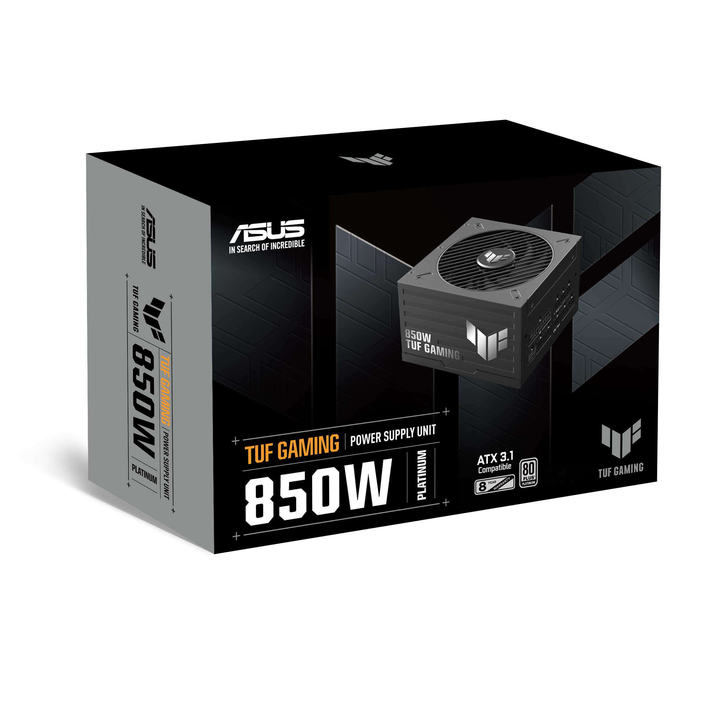 ASUS TUF GAMING Platinum 850P Virtalähde - 850 Watt - 135 mm - ATX 3.1 - 80 Plus Platina sertifioitu