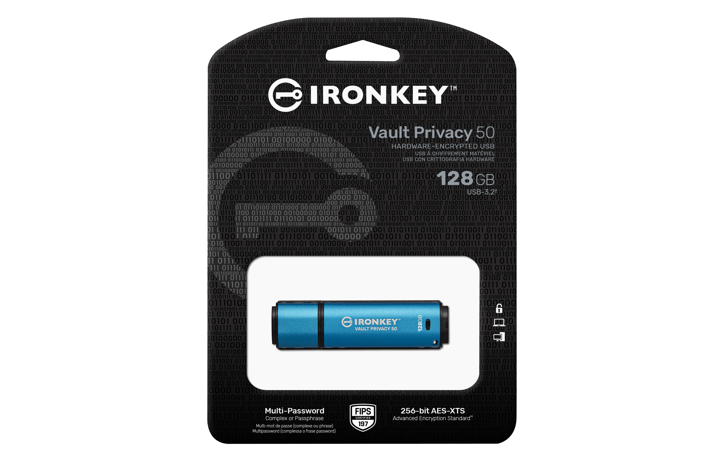 Kingston Ironkey Vault Privacy 50 128gb Usb-a Musta, Sininen