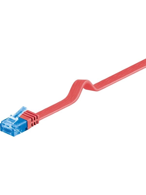 Goobay CAT 6A platt patchkabel, U/UTP, röd kopparledare (CU)