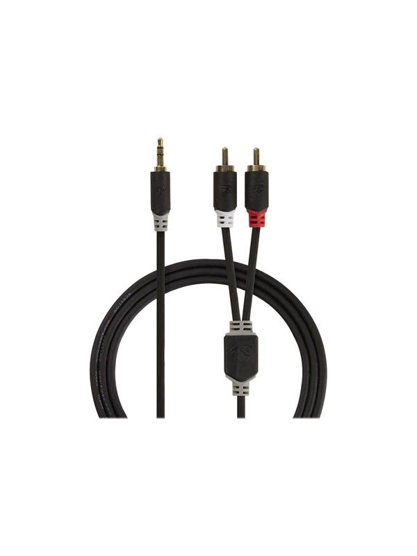 Nedis Stereoäänikaapeli | 3.5 mm uros | 2x RCA uros | Kullattu | 3.00 m | Pyöreä | Antrasiitti | Laatikko