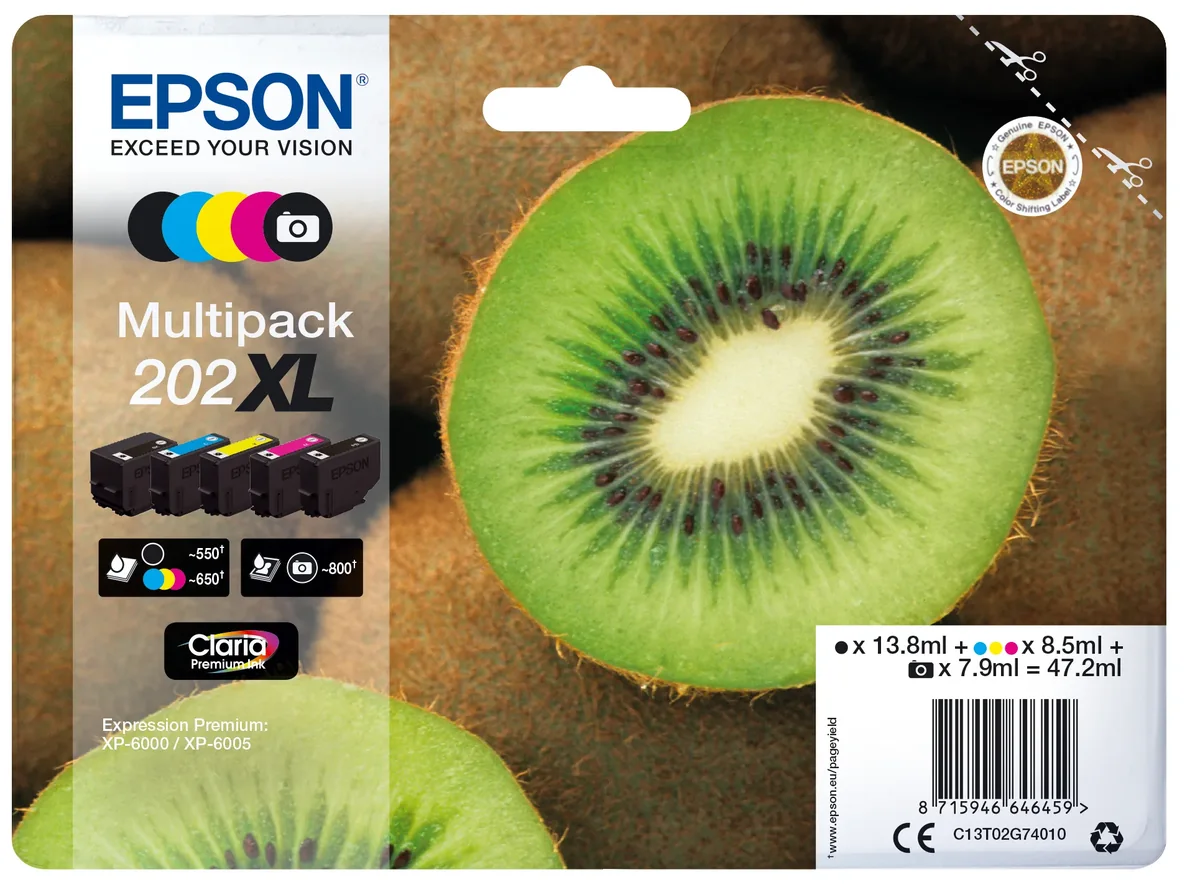 Epson 202XL -mustekasettipakkaus, monivärinen, 5 kpl