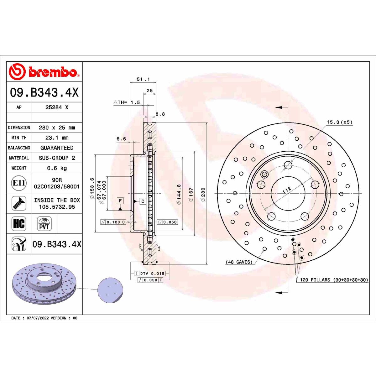 Jarrulevy BREMBO 09.B343.4X