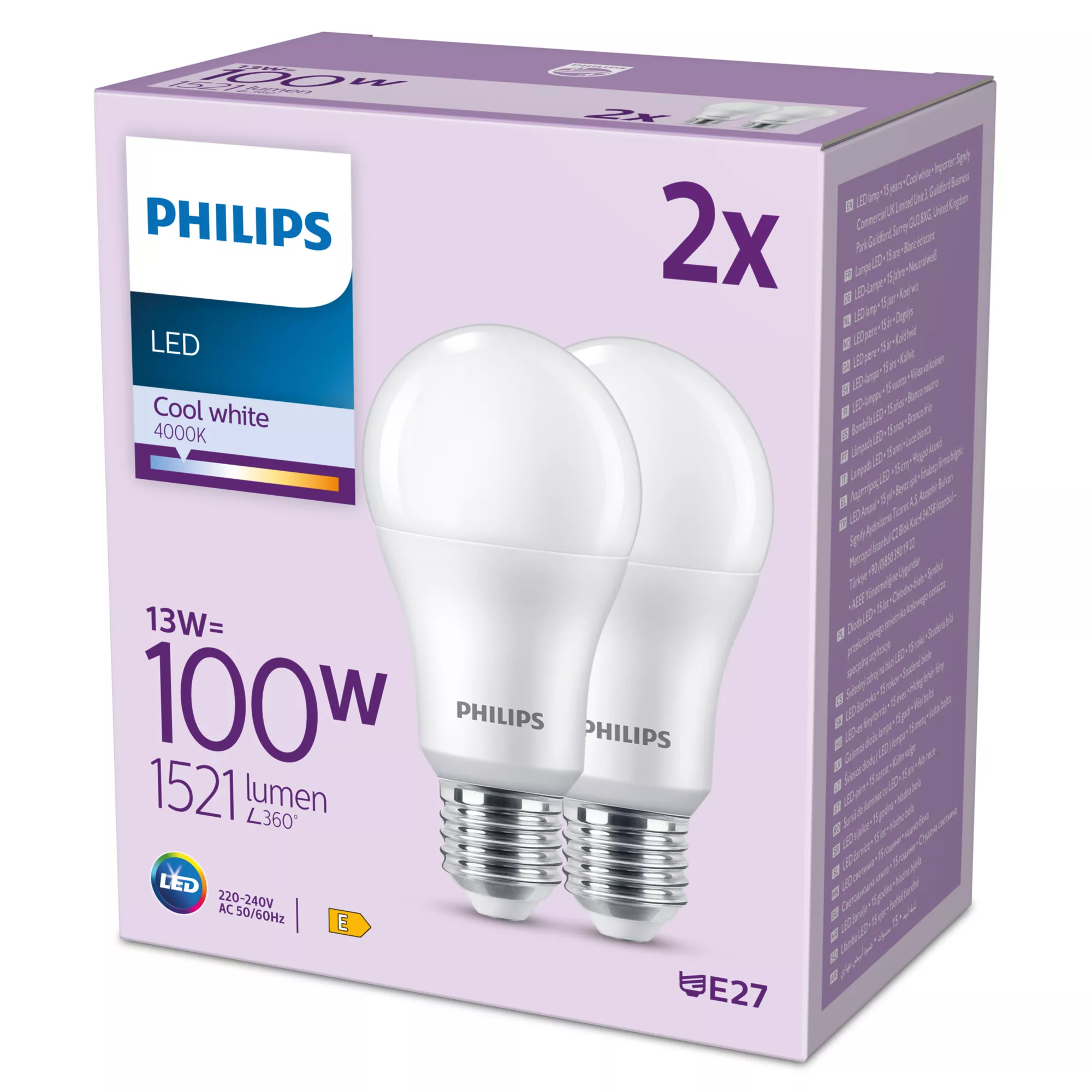 Philips-LED-lamppu E27 13W 1521lm 4000K matta 2kpl